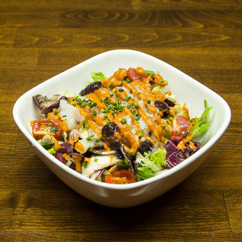 Cod salad with romesco sauce