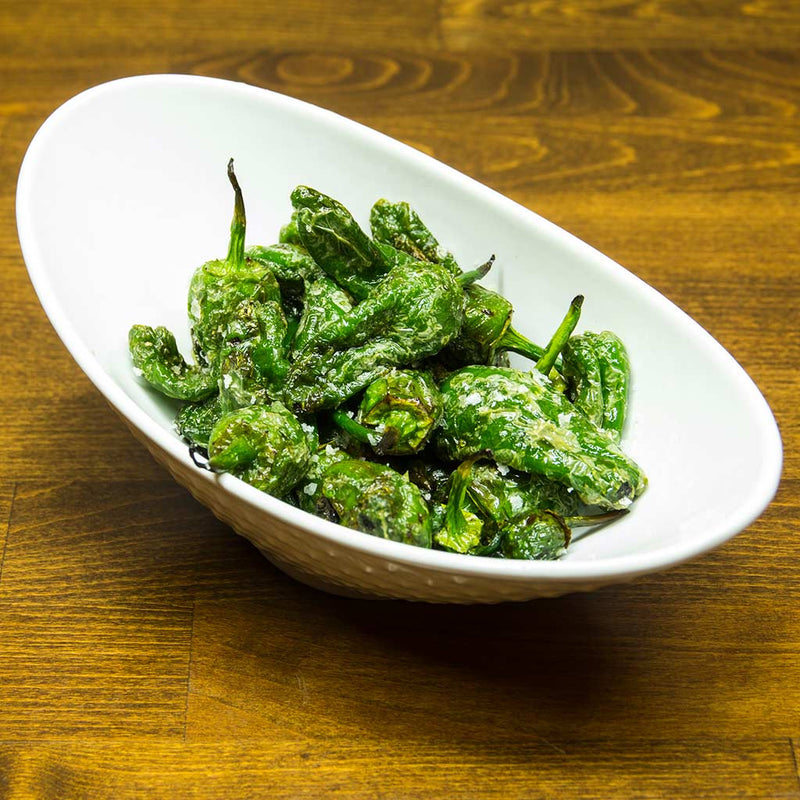 Padrón peppers with flaked sea salt